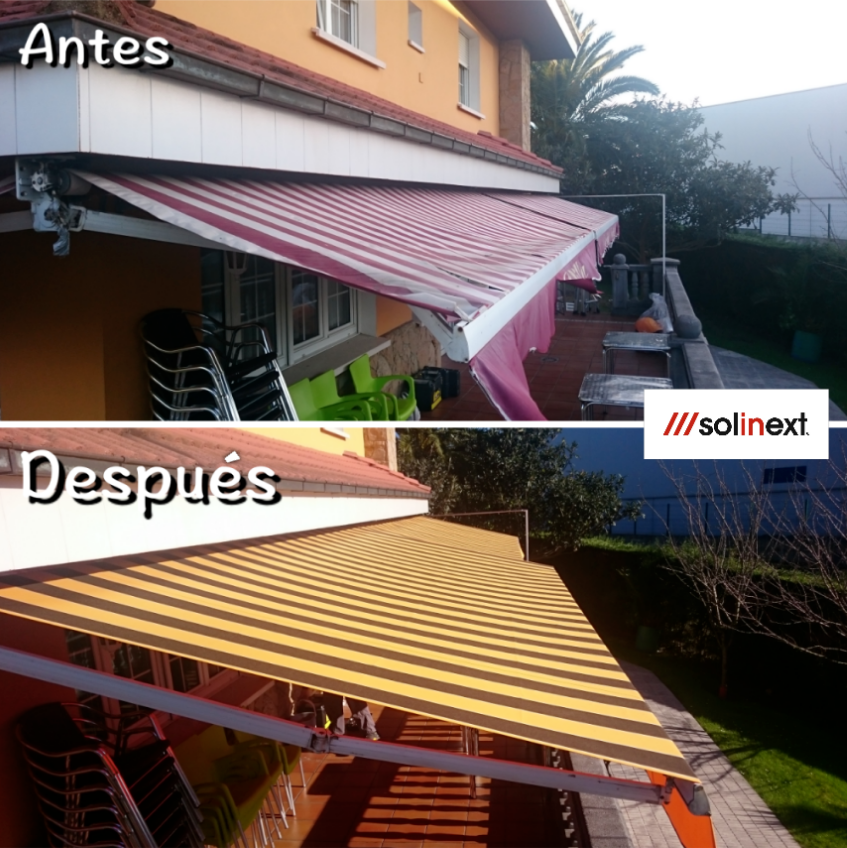antes y despues de sustitución de lona de toldo